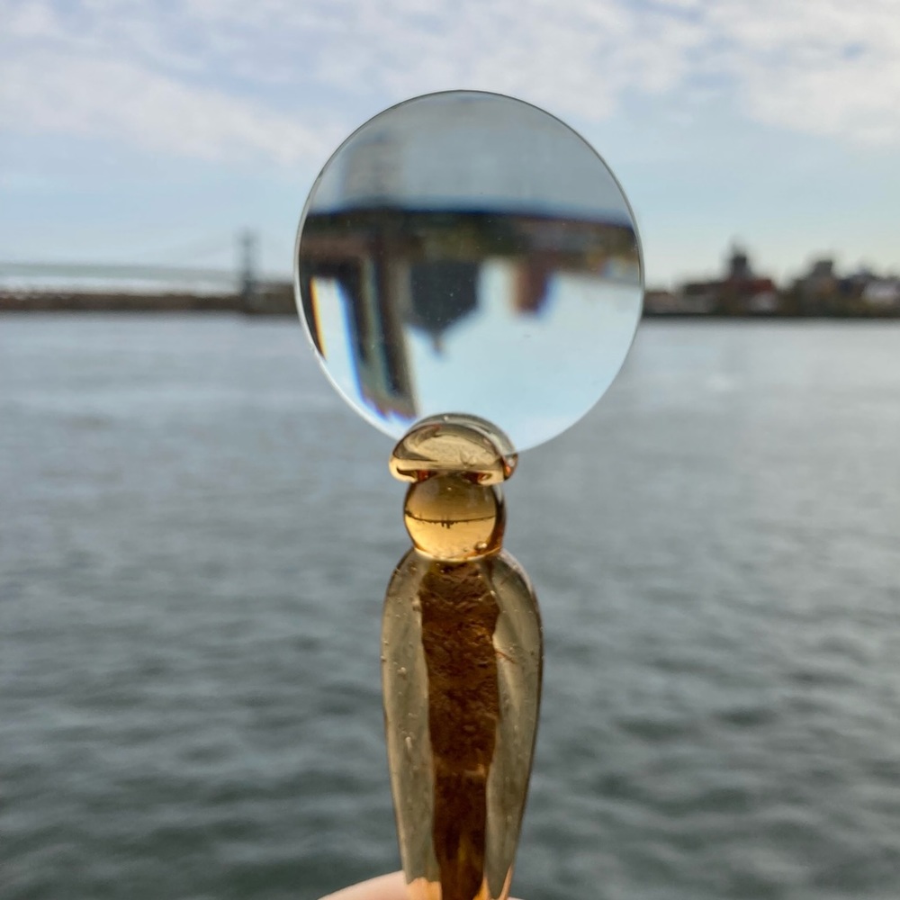 Art glass: magnifying glass, hand blown handle. Glamorous desk accessory.